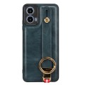 For Motorola Moto G34 Wristband Leather Back Phone Case(Blue)