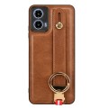 For Motorola Moto G34 Wristband Leather Back Phone Case(Brown)