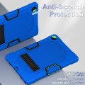 For Samsung Galaxy Tab A9+ X216 Contrast Color Robot Silicone Hybrid PC Tablet Case with Holder(Blue