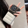 For iPhone 15 Color Block Down Jacket Phone Case(Black Silver)