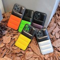 For iPhone 14 Color Block Down Jacket Phone Case(Black Orange)