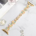 For Apple Watch Series 8 45mm 5-petaled Flower Zinc Alloy Chain Watch Band(Gold Colorful)