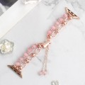 For Apple Watch Series 8 41mm Pearl Chain Metal Bracelet Watch Band(Pink Rose Gold)