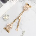 For Apple Watch Series 8 45mm Pearl Round Zinc Alloy Chain Metal Watch Band(Gold)