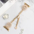 For Apple Watch SE 44mm Pearl Round Zinc Alloy Chain Metal Watch Band(Gold)