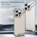 For iPhone 15 Plus Frameless Metal Corner Pad Phone Case with Lens Film(White)