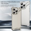 For iPhone 15 Frameless Metal Corner Pad Phone Case with Lens Film(White)