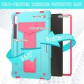 For Samsung Galaxy Tab S9 FE / S9 T Holder Robot Silicone Hybrid PC Tablet Case(Mint Rose Red)