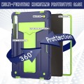 For Samsung Galaxy Tab S9 FE / S9 T Holder Robot Silicone Hybrid PC Tablet Case(Navy Yellow Green)