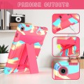 For Samsung Galaxy Tab A9+ T Holder Robot Silicone Hybrid PC Tablet Case(Camouflage Rose Red)