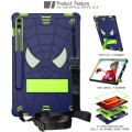 For Samsung Galaxy Tab S9 FE+ / S9+ Fold-Holder Spider Silicone Hybrid PC Tablet Case(Navy Yellow Gr