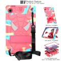 For Samsung Galaxy Tab A9 Fold-Holder Spider Silicone Hybrid PC Tablet Case(Camouflage Rose Red)