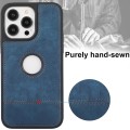 For iPhone 15 Pro Max Splicing Sewing Hollow Cutout PU Phone Case(Blue)