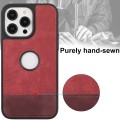For iPhone 15 Pro Max Splicing Sewing Hollow Cutout PU Phone Case(Red)