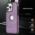 For iPhone 15 Plus Splicing Sewing Hollow Cutout PU Phone Case(Purple)