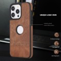 For iPhone 15 Plus Splicing Sewing Hollow Cutout PU Phone Case(Brown)