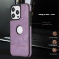 For iPhone 15 Splicing Sewing Hollow Cutout PU Phone Case(Purple)