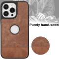 For iPhone 15 Splicing Sewing Hollow Cutout PU Phone Case(Brown)