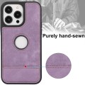 For iPhone 14 Pro Splicing Sewing Hollow Cutout PU Phone Case(Purple)