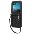 For Motorola Razr 40 Ultra Rhombic Texture Phone Case with Long & Short Lanyard(Black)
