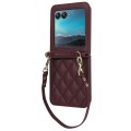 For Motorola Razr 40 Ultra Rhombic Texture Phone Case with Long & Short Lanyard(Wine Red)