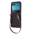For Motorola Razr 40 Ultra Rhombic Texture Phone Case with Long & Short Lanyard(Dark Purple)