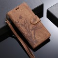 For iPhone 15 Pro Orchid Butterfly Embossed Leather Phone Case(Brown)