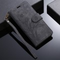 For iPhone 15 Plus Orchid Butterfly Embossed Leather Phone Case(Black)