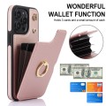 For iPhone 13 YM005 Skin Feel Card Bag Phone Case with Long Lanyard(Rose Gold)