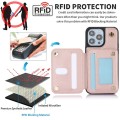 For iPhone 15 YM006 Skin Feel Zipper Card Bag Phone Case with Dual Lanyard(Rose Gold)