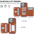 For iPhone 14 YM006 Skin Feel Zipper Card Bag Phone Case with Dual Lanyard(Brown)
