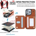 For iPhone 13 YM006 Skin Feel Zipper Card Bag Phone Case with Dual Lanyard(Brown)