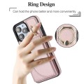 For iPhone 15 Plus YM007 Ring Holder Card Bag Skin Feel Phone Case(Rose Gold)