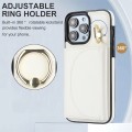 For iPhone 15 Plus YM007 Ring Holder Card Bag Skin Feel Phone Case(White)