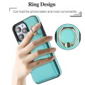 For iPhone 14 Plus YM007 Ring Holder Card Bag Skin Feel Phone Case(Green)