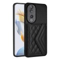 For Honor 90 Rhombic Texture Card Bag RFID Phone Case with Long Lanyard(Black)