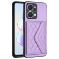 For Honor X7a / Play 7T Rhombic Texture Card Bag RFID Phone Case with Long Lanyard(Light Purple)