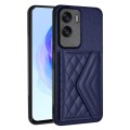 For Honor X50i Rhombic Texture Card Bag RFID Phone Case with Long Lanyard(Dark Purple)