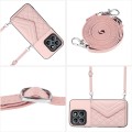 For Honor X8b 4G Global Rhombic Texture Card Bag RFID Phone Case with Long Lanyard(Rose Gold)
