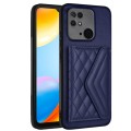 For Xiaomi Redmi 10C Rhombic Texture Card Bag RFID Phone Case with Long Lanyard(Dark Purple)