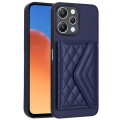 For Xiaomi Redmi 12 4G Rhombic Texture Card Bag RFID Phone Case with Long Lanyard(Dark Purple)