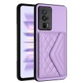 For Xiaomi Redmi K60 / K60 Pro Rhombic Texture Card Bag RFID Phone Case with Long Lanyard(Light Purp