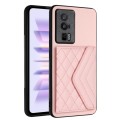 For Xiaomi Redmi K60 / K60 Pro Rhombic Texture Card Bag RFID Phone Case with Long Lanyard(Rose Gold)