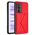 For Xiaomi Redmi K60 / K60 Pro Rhombic Texture Card Bag RFID Phone Case with Long Lanyard(Red)