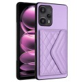 For Xiaomi Redmi Note 12 Turbo Rhombic Texture Card Bag RFID Phone Case with Long Lanyard(Light Purp