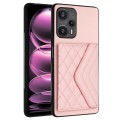 For Xiaomi Redmi Note 12 Turbo Rhombic Texture Card Bag RFID Phone Case with Long Lanyard(Rose Gold)
