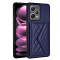 For Xiaomi Redmi Note 12 Pro 5G Rhombic Texture Card Bag RFID Phone Case with Long Lanyard(Dark Purp