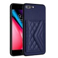 For iPhone 8 Plus / 7 Plus Rhombic Texture Card Bag RFID Phone Case with Long Lanyard(Dark Purple)