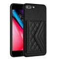 For iPhone 8 Plus / 7 Plus Rhombic Texture Card Bag RFID Phone Case with Long Lanyard(Black)