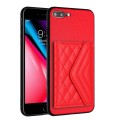 For iPhone 8 Plus / 7 Plus Rhombic Texture Card Bag RFID Phone Case with Long Lanyard(Red)